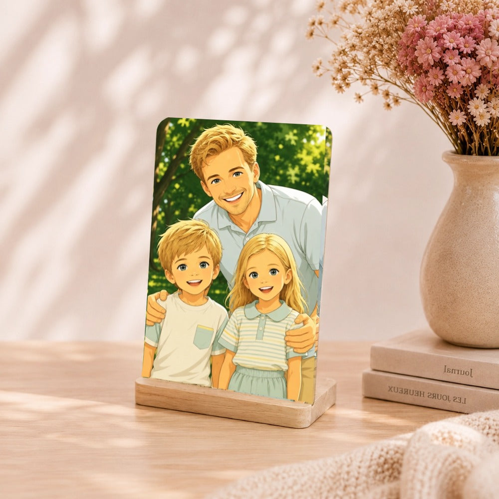 Personalized Aluminum Photo Print with Wooden Stand, Available in 7-Inch and 8-Inch Sizes