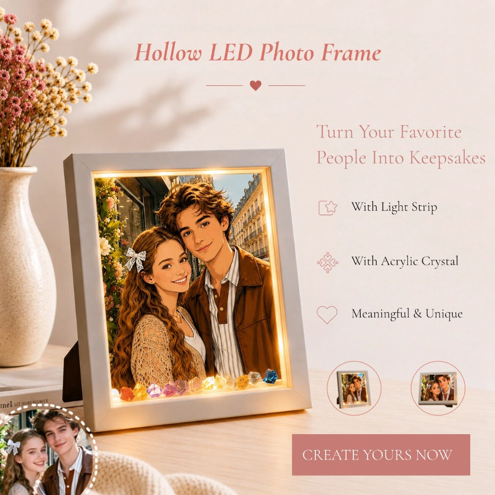 Personalized 3D Hollow LED Photo Frame with Crystal Ornament and Battery Power