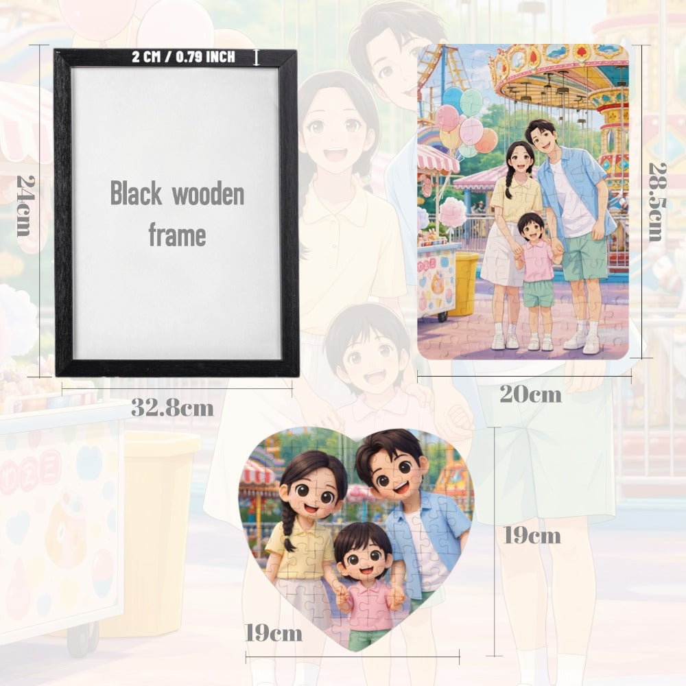 Custom Magnetic Jigsaw Puzzle, A4 Size and Heart-Shaped, with Optional Photo Frame