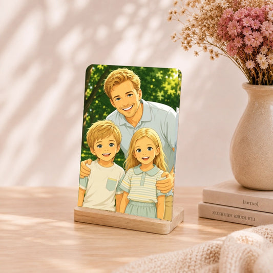 Personalized Aluminum Photo Print with Wooden Stand, Available in 7-Inch and 8-Inch Sizes