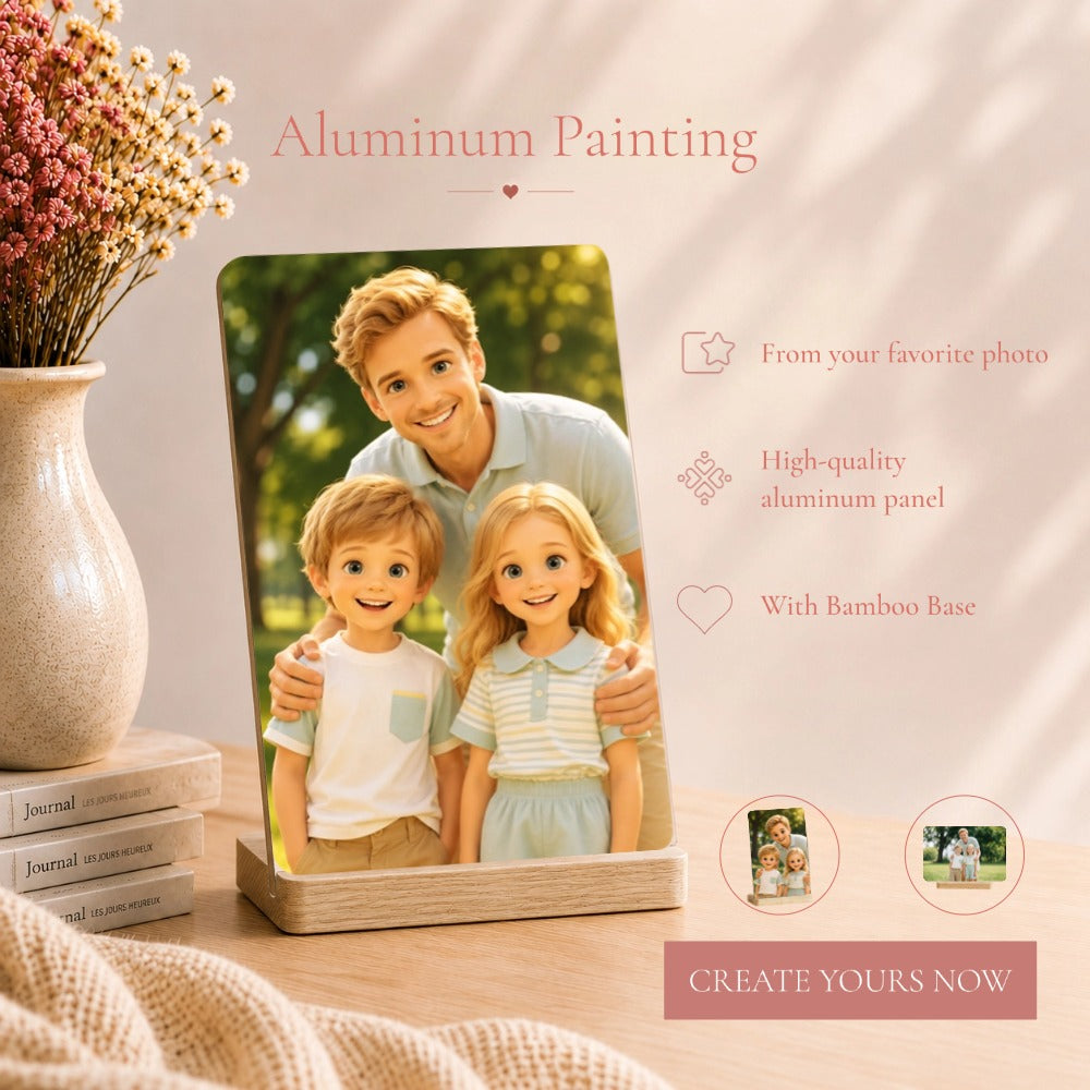 Personalized Aluminum Photo Print with Wooden Stand, Available in 7-Inch and 8-Inch Sizes