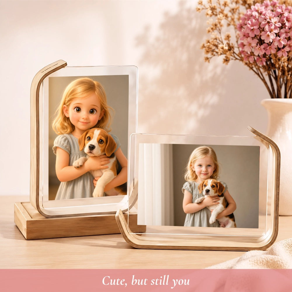 Custom Acrylic Cartoon Portrait Photo Frame for Two 6-Inch Photos, Double-Sided Design