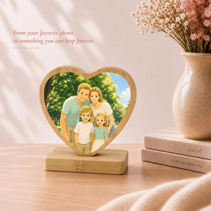 Personalized Aluminum Photo Print on Bamboo Wood Plaque, with Rotating Magnetic Stand