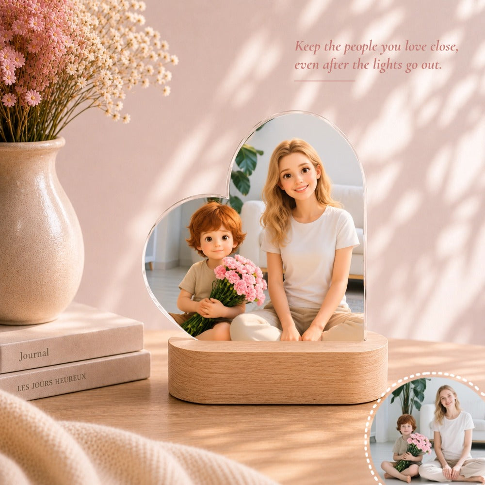 Personalized Heart-Shaped Acrylic LED Night Light, Plug-In Design