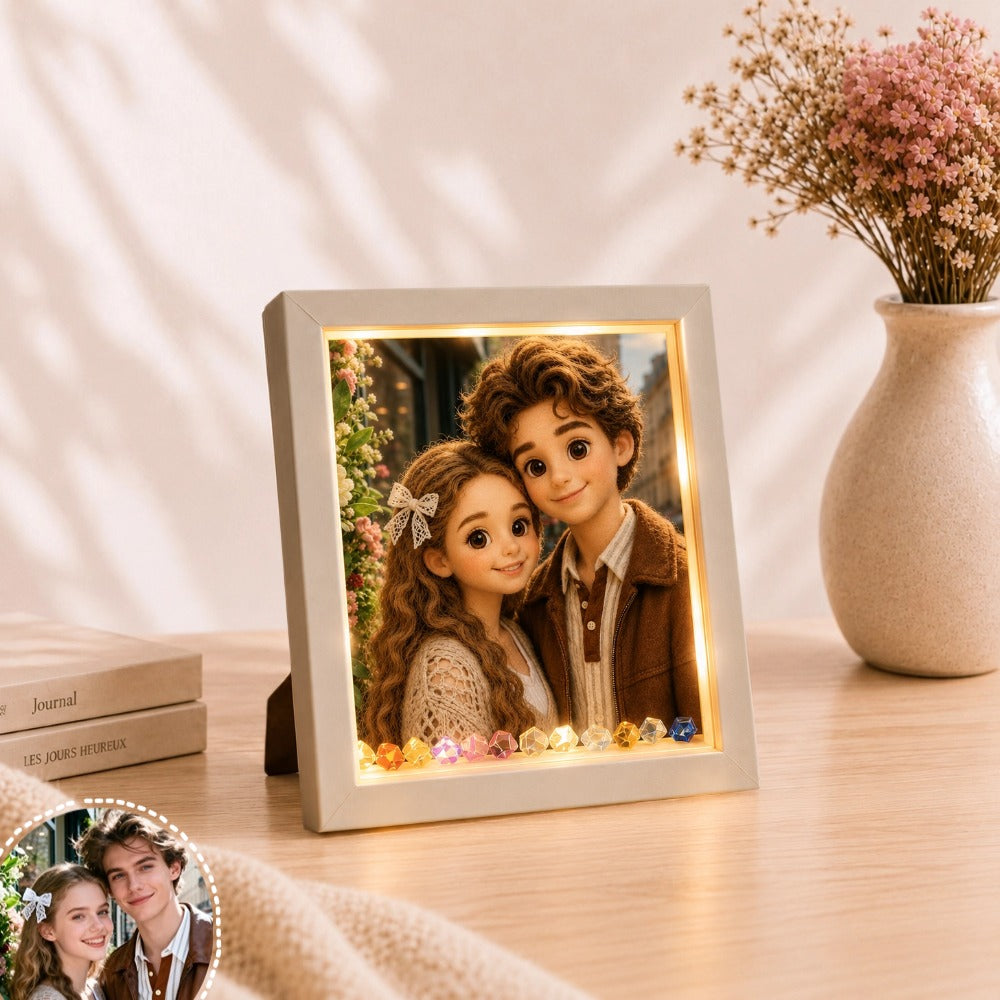 Personalized 3D Hollow LED Photo Frame with Crystal Ornament and Battery Power