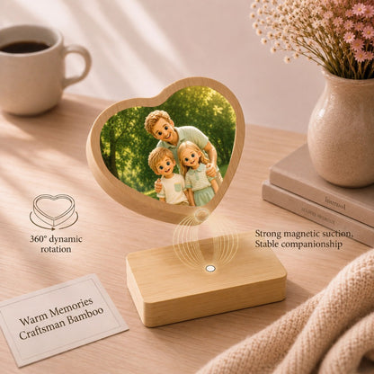 Personalized Aluminum Photo Print on Bamboo Wood Plaque, with Rotating Magnetic Stand